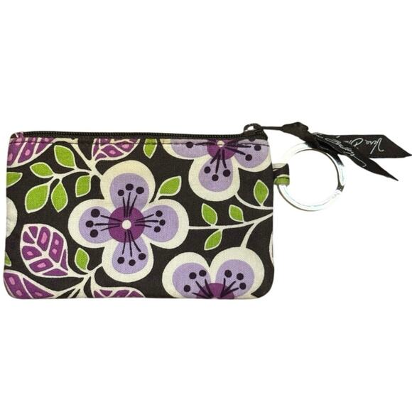 Vera Bradley Retired "Plum Petals" Zip ID Case Wallet Keychain Purple Floral - Picture 2 of 4